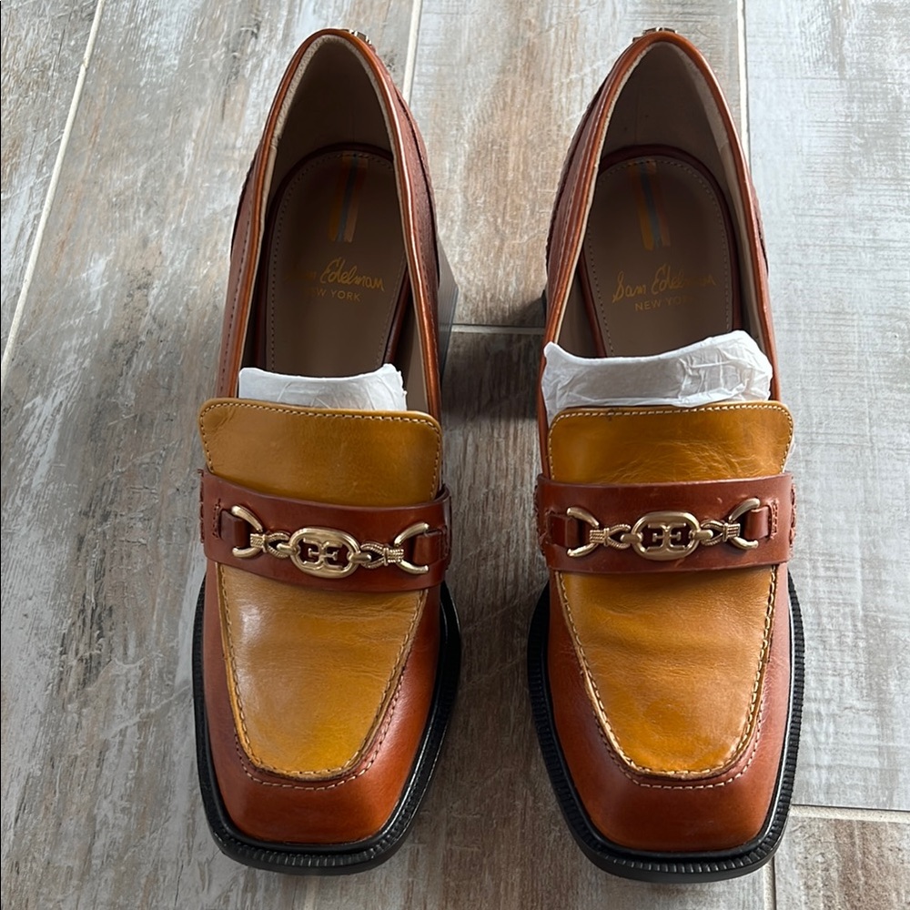Sam Edelman Quincy Brown and Tan Leather Loafers